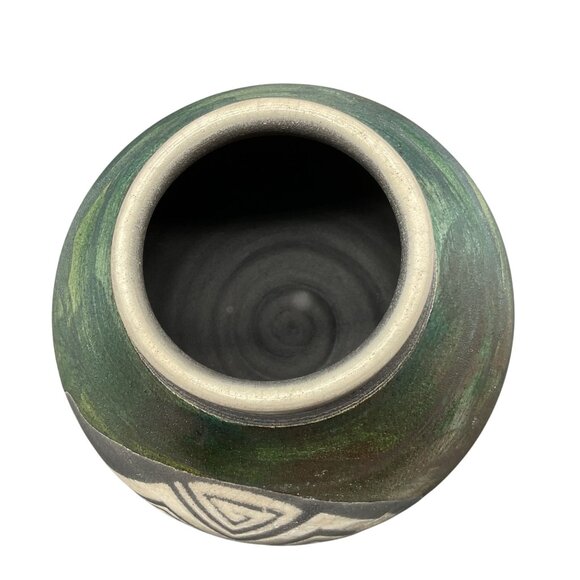 Ben Diller Raku Bear Vase With Native American Design 5.5"H x 5"W Handmade - Picture 5 of 9